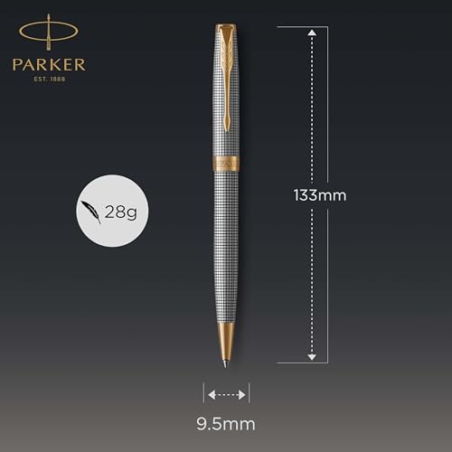 Image of Parker Sonnet Ballpoint Pen Chiselled Silver with Gold Trim Medium Point Black Ink (1931492)