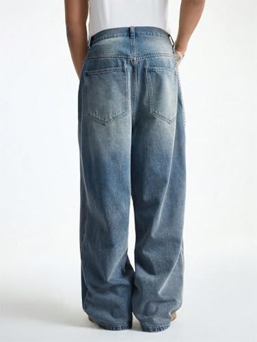 Men's Wide Denim Pants Brushed Wide Rocks Jeans Hip-Hop Jeans2