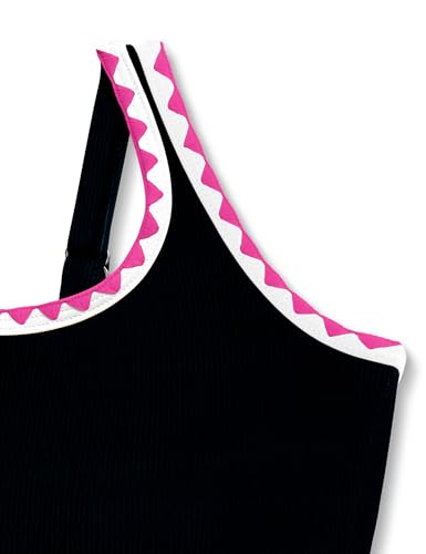 Image of Qaoerde Girls Swimsuit One Piece Swimsuits Solid Color Bathing Suit Colorful Contrast Trim Adjustable Straps Swimwear 9-16Y