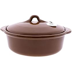 Cacerola De Barro Con Tapa CERÁMICA RAMBLEÑA | Cazuela barro refractario con tapadera | Cazuela fuego directo | Cazuela cerámica tradicional | Cazuela para horno | Cazuela con tapadera 37x34.5x18 cm | 5 litros