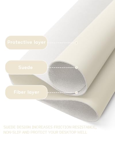 Image of YSAGi Non-Slip Leather Desk Pad, Desk Matt for Desktop, Waterproof Laptop Computer Keyboard Mat, Table Protector Blotter Mat, Large Mouse Pad for Office /Work /Home /Decor(Cream, 23.6 inch x 13.7 inch)