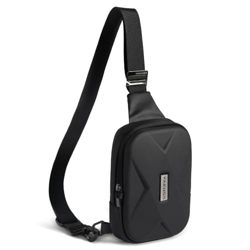 YaKuss Hartschalen Sling Bag, Diebstahlsichere Crossbody Brusttasche, Bauchtasche für Reise und Alltag, Sport & Urban (Black, Mittelgroße)