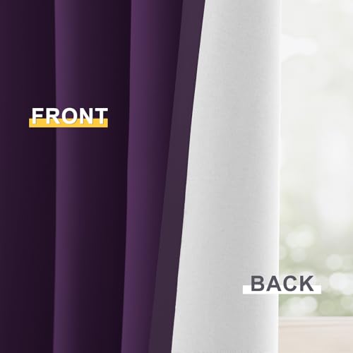 Image of Yakamok Purple 100% Blackout Curtains 63 Inches Long for Bedroom 50 inch Wide | Blackout Curtain Panels for Bedroom, 2 Thick Layers Grommet Top Thermal Insulated Drapes with White Back for Living Room