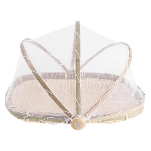 HOLIDYOYO 1pc Storage Basket Mesh Tent Woven Storage Baskets Fruits Basket Plate Mesh Food Covers Rustic Basket Candy Storage Basket Food Serving Containers Tray Khaki Weaving