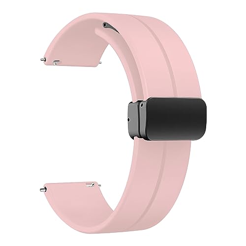 Image of ACM Watch Strap Silicone Belt Magnetic Clasp 20mm compatible with Samsung Galaxy Watch 6 Classic 44mm & 47mm Smartwatch Sports Hook Band Creame Pink