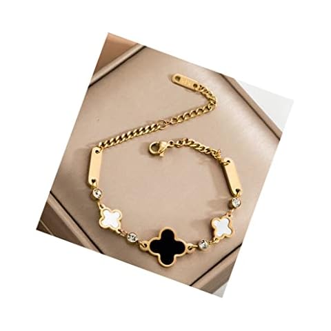 ESTART 18K Gold Plated Adjustable Four Leaf Clover Bracelet Fashionable Titanium Steel Bracelet Gift for Women Birthday Mothers’ Day Valentine’s Day (Gold) Cover