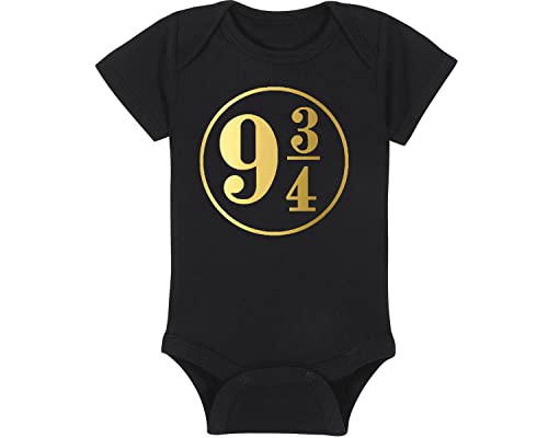 Image of Wizard Baby Onesie - 9 3/4, Nine and Three Quarters (0-3 Month - Black Fabric - Gold Design)
