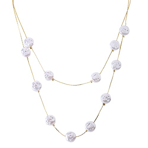 Image of Yellow Chimes Necklace For Women Gold Tone Layered Pearl Bead Studded Dainty Necklace For Women and Girls