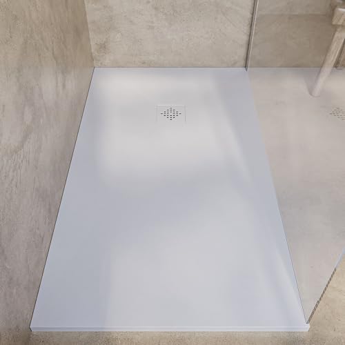 Receveur de douche extra plat 130x75 résine antidérapant blanc texture pierre