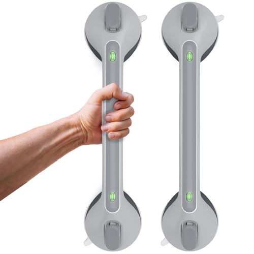 LORESJOY Agarraderas de Baño con Ventosa, 43cm Succión Agarraderas para Mayores, Asa de Seguridad para Baño con Ventosa y Advertencia de Succión (2PCS)