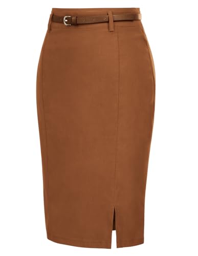 Kate Kasin Women's Bodycon Pencil Skirt with Belt Solid Color Hip-Wrapped - Image 3