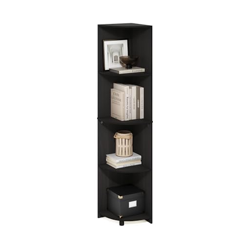 Image of Furinno ECON Corner Shelf, 4-Tier Corner Book Shelf, Storage Shelves, Display Rack, Bookshelf, for Organization and Storage, Living Room, Home Office, Espresso