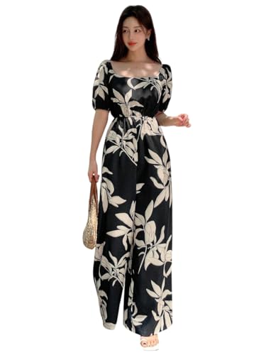 Image of LITZO Dress for Women | Long Rayon Dress for Women's | Floral Wide Leg Long Jumpsuit with Pockets | Regular Jumpsuit for Women (137-138)