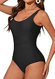 Zando Tummy Control Swim Suits for Women 2026 - Slimming Womens One Piece Swimsuit Modest Bathing Suits Athletic Black One Piece Swimsuits for Women Bathing Suit Scoop Neck Square Back Swimwear S