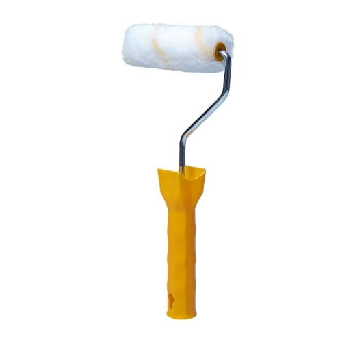 Image of Nippon Paint 4 Inch Yellow Stripe Set Roller Polyacrylic Threaded Handle Design-Semi-Smooth Surfaces Corner Access Tool-Professional DIY Interior Painting Commercial Residential