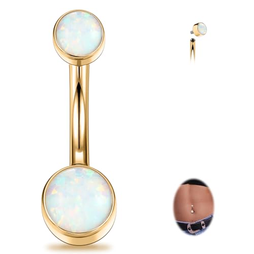 FUNLMO Titanium Belly Button Ring 14G Belly Button Piercing Internally Threaded Belly Ring Opal Floating Navel Piercing Jewelry Flat Back Navel Ring 10mm