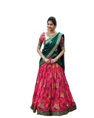 ZITON Women's Indian Traditional Kanjivaram Silk Pure Weaving Lehenga Choli Along With Dupatta And Blouse Piece, Half Saree (Unstitched)