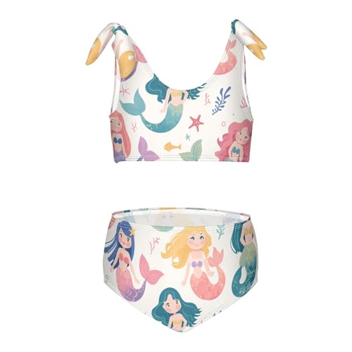 KLL Mermaid Pattern Print with Cute Girls Girls' Two Piece Bikini Sets Quick-Dry Swimsuit Swimming Suits Adjustable Strap