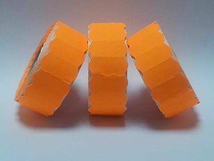JIO Sato Samark 26 Price Gun Labels, Paper, Rectangular, Self-Adhesive, Glossy, White, Wavy, Multi Peelable, 1500 Count (30, Fluorescent Orange, CT4 26 x 12 mm)