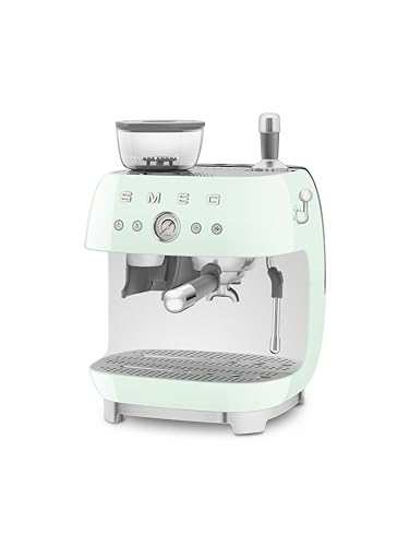 Image of Smeg EGF03 Semi-Automatic Espresso Machine with Built-In Grinder, Dual Thermoblock, 50's Retro Style - Pastel Green (120 V)