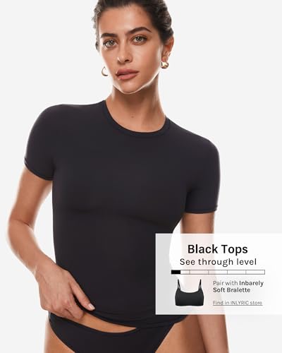 INLYRIC Women's Inbarely Soft Short Sleeve Tops Crew Neck Summer Going Out Tees Basic Slim Fitted Breathable T-Shirt2