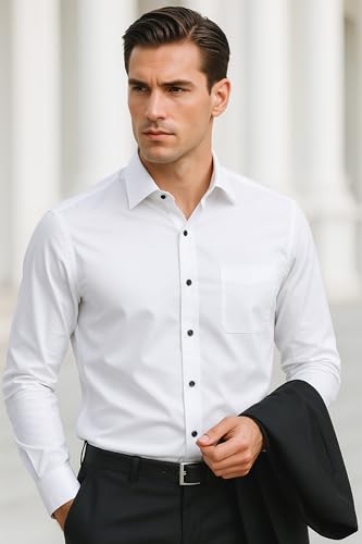 Mens Dress Shirts Long Sleeve Button Down Shirts Classic Regular Fit Formal Casual Business Shirt with Pocket2