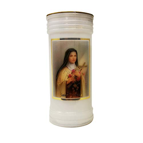 C BC Catholic St. Theresa Little Flower candle 72 hour burn white 15cm with prayer