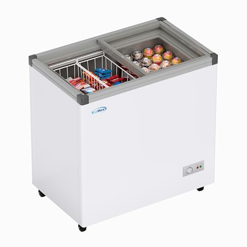 KoolMore 33 in. Flat‑Top Ice Cream Display Freezer, 7 Cu. Ft. Commercial Chest Freezer with Sliding Glass Doors, ETL Listed in White on Fridge.com