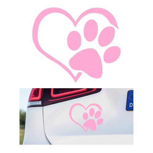 Image of DXNQ Pet Dog Paw Puppy Love Heart Vinyl Decal, 4.6 inch 3.7 inch Heart with Dog Paw Print Reflective Bumper Sticker, Cute Waterproof Puppy Footprint Heart Decal for Window Laptop Wall (Pink)
