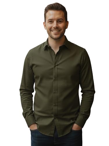 Image of VastraVibes Men's Solid Casual Shirt - Full Sleeve Slim Fit Cotton Blend Button-Down Shirt for Office, Party, Formal