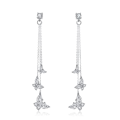 Kruckel Butterfly Dangle Earrings with Crystals (925 Sterling Silver) Includes Present Box – Hypoallergenic, Lightweight, Safe for Sensitive Skin