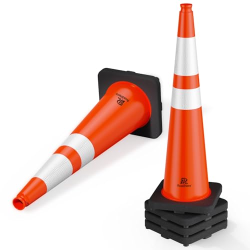 RoadHero 5 Pack 36 Inch Large Traffic Cones with Heavy Black Base, Orange Safety Cone with Reflective Collar for Parking Lot, Construction Work, Road Safety