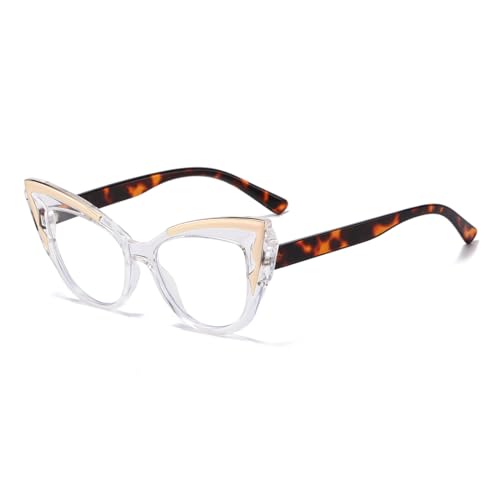 Long Keeper gafas luz azul mujer Moda Anti Luz Azul Ojo De Gato Gafas Filtro Luz Azul Para ProteccióN Ocular Anti Fatiga (Marco transparente Leopardo)