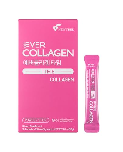 EVER COLLAGEN Time | Korean Marine Collagen Powder for Women | Low Molecular Hydrolyzed Collagen Powder | 1 000mg Pre-Measured Korean Collagen | Apple Flavored Collagen Portable | 10 Stick Packets