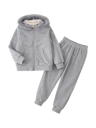 Fdqin Kids Hoodie Zipper Sweatsuit and Jogger Pants Set 2 Piece Tracksuit Soft Warm Winter Fall Outfits Clothes Set for Girls 5-6Years