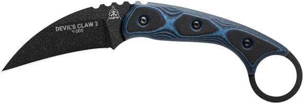 Tops Knives Devils Claw 2 Full Tang Fixed Blade- Black Traction Coating Blade Finish- Black Kydex Sheath w/Beta Loop