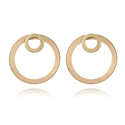Nuevos pendientes de botón de aro doble delantero y trasero de moda para joyería de mujer Nuevos pendientes redondos de aleación de color oro simples al por mayor.Tratamiento seductor