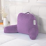 Yagamo Reading Pillow for Bed with Adjustable Memory Foam,Large Adult Backrest with Arms, Back Pillow for Sitting in Bed with Washable Cover- Large, Purpule