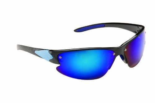 Men's Black & Blue Wrap Around Sunglasses with Reflective Polycarbonate Shatterproof Lenses – Full UV400 Protection