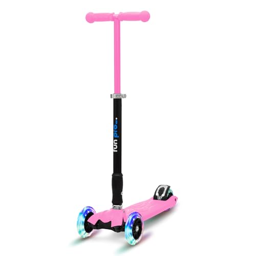 fun pro Two Patinete - El Patinete Seguro Premium para niños, con LED en Las Ruedas, Plegable, a Partir de 5 años, hasta 80 KG de Carga, Certificado TÜV, Rosa