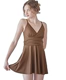 [シードレス] スカート付 Vネック ワンピース/水着 DAXM0441 レディース S ブラウン