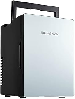 Russell Hobbs Silver Mini Fridge RH8CLR8001S 8 Litre/10 Can Mini Portable Cooler & Warmer for Drinks, Cosmetics/Makeup/Skincare, AC/DC Power, Retro Style, Silver, For Bedroom, Home, Caravan, Car