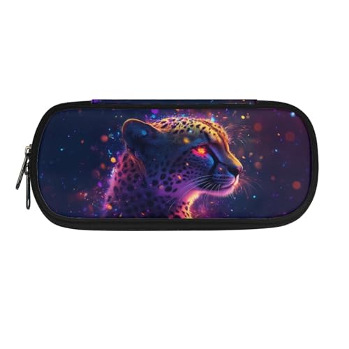 Image of Galaxy Cheetah Kids Pencil Case Zippered Pencil Pouch Pen Cases with Slots for Office School Multi-Purpose Stationery Bag 8.8 inch x 4.1 inch x 1.7 inch