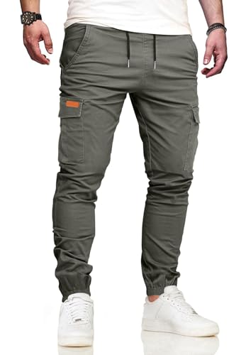VMSUCIJ Mens Joggers Cotton Multi-Pocket Cargo Trousers Relaxed Fit Work Hiking Golf UK,Grey 05,L