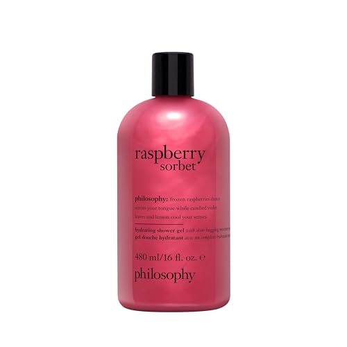 philosophy raspberry sorbet hydrating shower gel, 480ml, bubble bath, body wash, White, 480 ml (Pack of 1)