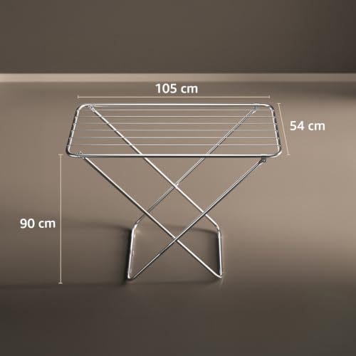 Image of amazon basics Mild Steel Cloth Drying Stand - Folding, 30 Feet Drying Length, 8 Drying Rails, Lightweight (Silver)