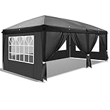 3x6 m Faltpavillon,Pavillon Pop-Up Faltpavillon,Wasserdicht, Sonnenschutz, Stabil Gartenzelt,Für Garten,Camping,Party (Schwarz (mit 4 Seitenwänden))