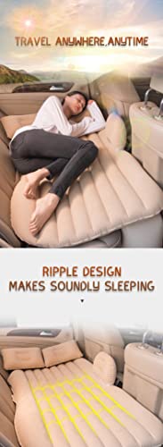 Image of BROGBUS Car Travel Vehicle Inflatable Cushion Car Mattress with Two Pillows Car Pump and Rep Tikki for Car Travel (53.5 x 32.2 x 16.5 Inches, Cream)