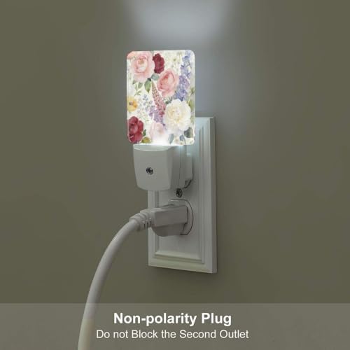 Image of Watercolor Spring Flower Rose LED Plug-in Nightlights Set of 2 for Bedroom