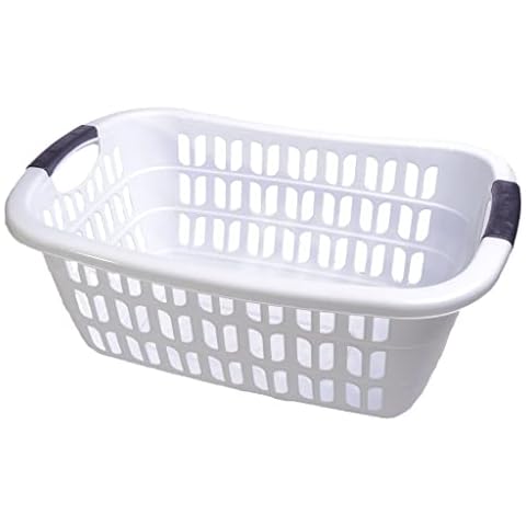 Wäschekorb Wäschewanne Plastik Kunststoff Korb Griffen Weiß Cover